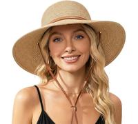 BelleVive Women's Straw Beach Hat, Wide-Brimmed, Foldable, with Wind Strap, UPF 50+, Ideal for Travel and as a British Style Summer Hat, Ladies Panama Hat, Easy to Transport