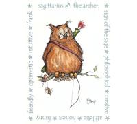 Bellevue Wines Sagittarius Zodiac Owl Art Print, Whimsical Astrological Wall Decor, Brown and Blue