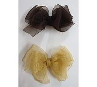 Belleza Crafting with Creativity Dark Brown/Chocolate and Golden non-glitter/Mustard Color Organza Bow Hairclip (Pack of 2)