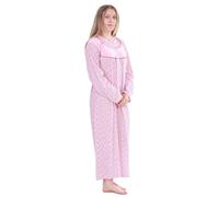 BELLEZZA BABE Ladies Cotton Floral Button Round-Neck Long Nightdress, Soft Touch Long-Sleeve Nighties (Pink, XXL)