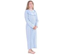 BELLEZZA BABE Ladies Cotton Floral Button Round-Neck Long Nightdress, Soft Touch Long-Sleeve Nighties (Blue, XXL)