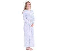 BELLEZZA BABE Ladies Cotton Floral Button Round -Neck Long Nightdress, Soft Tuch Long-sleeve Nighties (Blue, XXL)