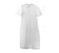 BELLEZZA BABE Ladies PolyCotton Nightdress, Short Sleeve V-Neck, Broderie Anglaise, Knee Length Nightie (WHITE, 22-24)