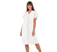 BELLEZZA BABE Ladies PolyCotton Nightdress, Short Sleeve V-Neck, Broderie Anglaise, Knee Length Nightie (OFF WHITE, 10-12)