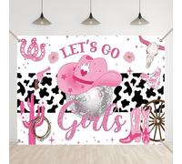 Bellicremas Western Let’s Go Backdrop for Disco Party Pink Space Cowgirl Birthday Background Cow Print Cactus Wild West Bachelorette Weekend Last Rodeo Banner with Copper Grommets
