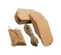 BELLIFFY 100Pcs Kraft Paper Pillow Boxes with Jute Twine Small 9X6X2.5Cm Candy Packaging Boxes for Wedding Favors Eco-Friendly Wrapping Supplies