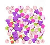 BELLIFFY 100pcs Wooden Flower Buttons for Sewing and Knitting, Mixed Colour Floral Design, for DIY Handcraft Decoration on Clothes and Color Assorted Style