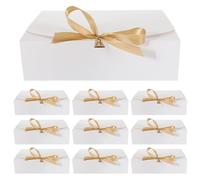 BELLIFFY 10Pcs White Folding Lid Wedding Proposal Boxes with Ribbon, 350G Cardboard Packaging for Cake Cookie Baking, Small Present Storage Boxes for Wedding and Party