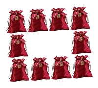 BELLIFFY 10pcs Wine Red Drawstring Bags with Double Happiness Bow Wedding Candy Bags 10x13cm Party Favor Pouches for Wedding Packaging