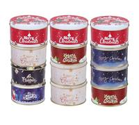 BELLIFFY 12pcs Christmas Candy Tins Cookie Storage Boxes, Miniature Metal Candy Packing Containers for Holiday Presents and Desktop Decor
