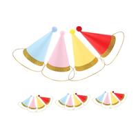 BELLIFFY 16pcs Mini Paper Birthday Hats for Pets Soft Felt Cone Party Caps with Pom Poms for Small Dogs and Cats Reusable and Easy to Clean Birthday Party Accessories