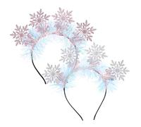 BELLIFFY 2 Pcs Sparkling Snowflake Headbands for Women Silver Pink Christmas Hair Accessories Elastic Felt Fabric Comfortable Festive Ornament for Holiday Parties and Year Celebrations