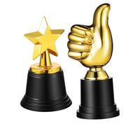 BELLIFFY 2 Pcs Winner Trophy Cups with Thumbs Up and Star Designs Plastic Award Trophies with Shining Coating for Sports Party Decorations School Prizes and Achievement Rewards