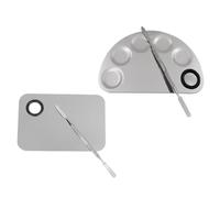 BELLIFFY 2 Sets Stainless Steel Mixing Pallets for Makeup Foundation, 15X10Cm Square 15.6X10Cm Semi-Circle with Five Wells, Cosmetic Nail Art Mixing Plates for Professional Beauty Use