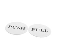 BELLIFFY 2Pcs Acrylic Push Pull Door Markers Self Adhesive Round Stickers for Glass Doors for Cafes Shops Easy to Install White