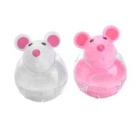 BELLIFFY 2pcs Automatic Pet Feeder Cat Interactive Snack Dispenser with Artificial Mouse Shape Rolling Tumbler Design for Slow Feeding and Training Safe Plastic White and Red