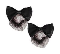BELLIFFY 2pcs Black Bow Headdress Hair Snood Net for Women Elastic Bun Hair Fringe Clip Professional Lady Accessories for Office Party Date