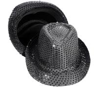 BELLIFFY 2pcs Black Satin Sequin Jazz Hats for Men and Women, Masquerade and Magician Style Dress up Accessories, for Derby and Party Performances