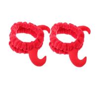 BELLIFFY 2pcs Cute Plush Spa Headband for Women with Horns Elastic Hairband for Washing Face Makeup and Daily Use Soft Comfortable Red Headband for Spa