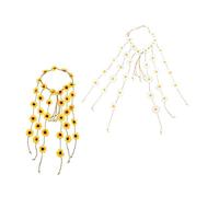 BELLIFFY 2pcs Daisy Flower Headband for Women Bohemian Floral Hair Accessories for Weddings and Festivals Comfortable Design Yellow and White Colors Included