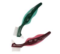 BELLIFFY 2pcs Dual-Head Dentures Cleaning Brush with Firm Bristles for Deep Oral Care Efficient False Teeth Cleaner for Seniors Portable Dental Appliance Tool for Stain Removal and Travel