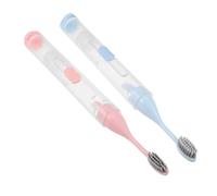 BELLIFFY 2pcs Folding Travel Toothbrush with Built-in Refillable Toothpaste Container, Soft Bristles, Plastic Material, Leakproof Case for Gym Bag and Trip, Effective Cleaning and Compact