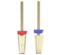 BELLIFFY 2pcs Gold Tungsten Steel Nail Drill Bits F and M Grit Carbide Cuticle Drill Bit Set for Acrylic Nails Manicure and Pedicure Home and Salon Use