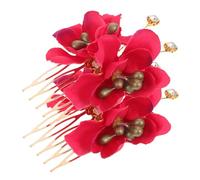 BELLIFFY 2pcs Hawaiian Floral Hair Clips Red Rose Side Combs for Weddings Bridal Hair Accessories Tropical Luau Headpiece for Women Bridesmaids Secure Fit