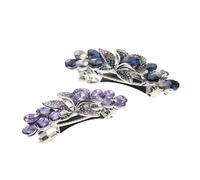 BELLIFFY 2pcs Large Crystal Rhinestone Hair Barrettes for Women Rectangular Metal Spring Clips with Glitter Flower Design Sturdy Hold for Thick Hair Elegant Bridal and Prom Accessories