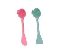 BELLIFFY 2PCS Silicone Facial Cleansing Brush Double-ended for Deep Cleaning Gentle Massage and Mudpack Application Soft Bristles for Home and Beauty Salon Use Green Fish Tail Pink Knife