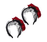 BELLIFFY 2pcs Spooky Rose Lace Headband Comfortable Floral Hair Ornament for Halloween Party Bride Gothic Style Fashion Lace Flower Rose Headband Accessory
