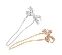 BELLIFFY 2pcs U-shaped Rhinestone Bow Hair Pins Chinese Handmade Hair Accessories for Women Vintage Double Prong Forks for Bridal French Twist Updo Wedding Party
