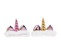 BELLIFFY 2pcs Unicorn Sequined Elastic Hair Hoop Headbands with Coral Fleece, Silver Ears and Gold/pink Unicorns, Sports Hairband for Girls, Hair Accessories for Face Washing and Daily