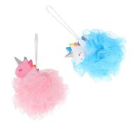 BELLIFFY 2pcs Unicorn Shower Loofahs Bath Scrubbers PE Mesh Foam Bathing Balls for Home Shower Body Exfoliation, Pink and Blue Bath Sponge Set for Gentle Skin Cleansing