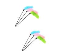BELLIFFY 2sets Solid Wood Handle Cat Toy Stick Interactive Kitten Soft Plush Melodious Bell Strengthen Bond Pet 3pcs*2 Random Color