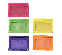 BELLIFFY 3 Ring Pencil Case Zipper 5 Pieces Large Capacity File Bag Stationery Bag Easy to Carry Colorful Choices: Yellow Purple Orange Rosy Green