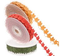 BELLIFFY 3 Rolls Maple Leaf Ribbons Leaf Decorative Wrapping Ribbons with Close Edge Tightly Wear Resistance for Wedding Party Thanksgiving Day Wrapping Material
