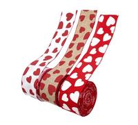 BELLIFFY 3 Rolls Wired Edge Valentines Day Ribbon Red White Heart Ribbon for Wrapping DIY Wreaths Bow Making High Density Easy to Operate