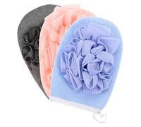 BELLIFFY 3Pcs Bathing Scrubbers Gloves for Shower Soft Exfoliating Body Wash Mitts Multi-Purpose Bath Towels for Men and Women Pink Khaki Dark Coffee
