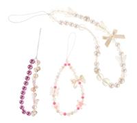 BELLIFFY 3pcs Beaded Shockproof Phone Charm Bow Wrist Strap Cute Phone Lanyard for Women Girls as Camera USB Keychain Wallet Pendant Decor