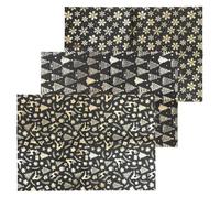 BELLIFFY 3pcs Black and Gold Wrapping Paper Sheets Tear-resistant Vintage Christmas Wrap with Metallic Snowflake Tree and Reindeer Foil Designs for Holiday Wrapping