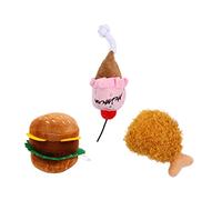 BELLIFFY 3pcs Plush Pet Food Simulation Toys for Dogs and Cats Interactive Plaything Set Burger Drumstick Ice Cream Engaging Squeaky Design for Active Pet Fun