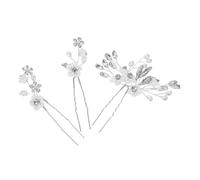 BELLIFFY 3pcs Resin Floral Bridal Hair Pins with Pearl Rhinestone U-shaped Design Secure Fit Wedding Hair Accessories for Brides and Bridesmaids Classic Elegant Shine