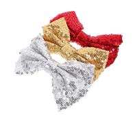 BELLIFFY 3pcs Sparkly Sequin Hair Bow Clips for Decorative Hair Accessories for Performances Parties and Everyday Wear in Red Gold and Silver