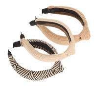 BELLIFFY 3pcs Wide Knotted Straw Headbands for Women and Handmade Woven Raffia Hairbands in White Black and Brown Comfortable Skin Friendly Headdresses for Face Washing Exercise and