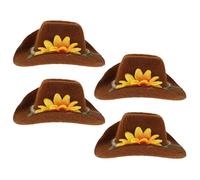 BELLIFFY 4Pcs Adjustable Mini Cowboy Hats with Yellow Floral Wreath for Hamsters, Guinea Pigs, Parrots, and Snakes - Small Pet Birthday Party Caps and Costume Accessories
