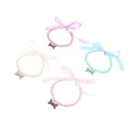 BELLIFFY 4pcs Adjustable Pet Collar Necklace for Small Dogs and Cats Lightweight Imitation Pearl Design with Bone Pendant for Outdoor Safety and Comfortable Fit for Special Occasions and