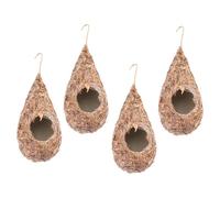 BELLIFFY 4pcs Artificial Weaving Straw Bird Nests Hanging Teardrop Breeding Huts with Natural Ventilation for Birds Outdoor and Indoor Supplies