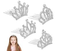 BELLIFFY 4pcs Crown Comb Silver Rhinestone Tiara Headband Bridal Hair Comb for Birthday Party School Performance Photography