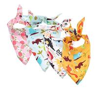 BELLIFFY 4pcs Dinosaur Design Dog Bandanas Summer Pet Triangle Scarf Skin-friendly Cotton Medium Size for Dogs and Cats
